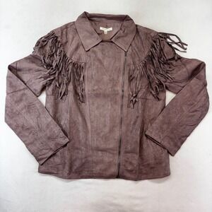 Baevely Fringe Jacket Women Medium Dusty Brown Faux Suede Western‎ Moto Cowgirl